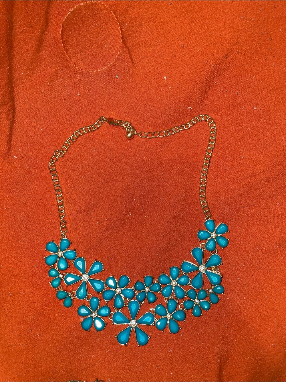 Charming Charlie Gold-Tone Turquoise Floral Bib Necklace